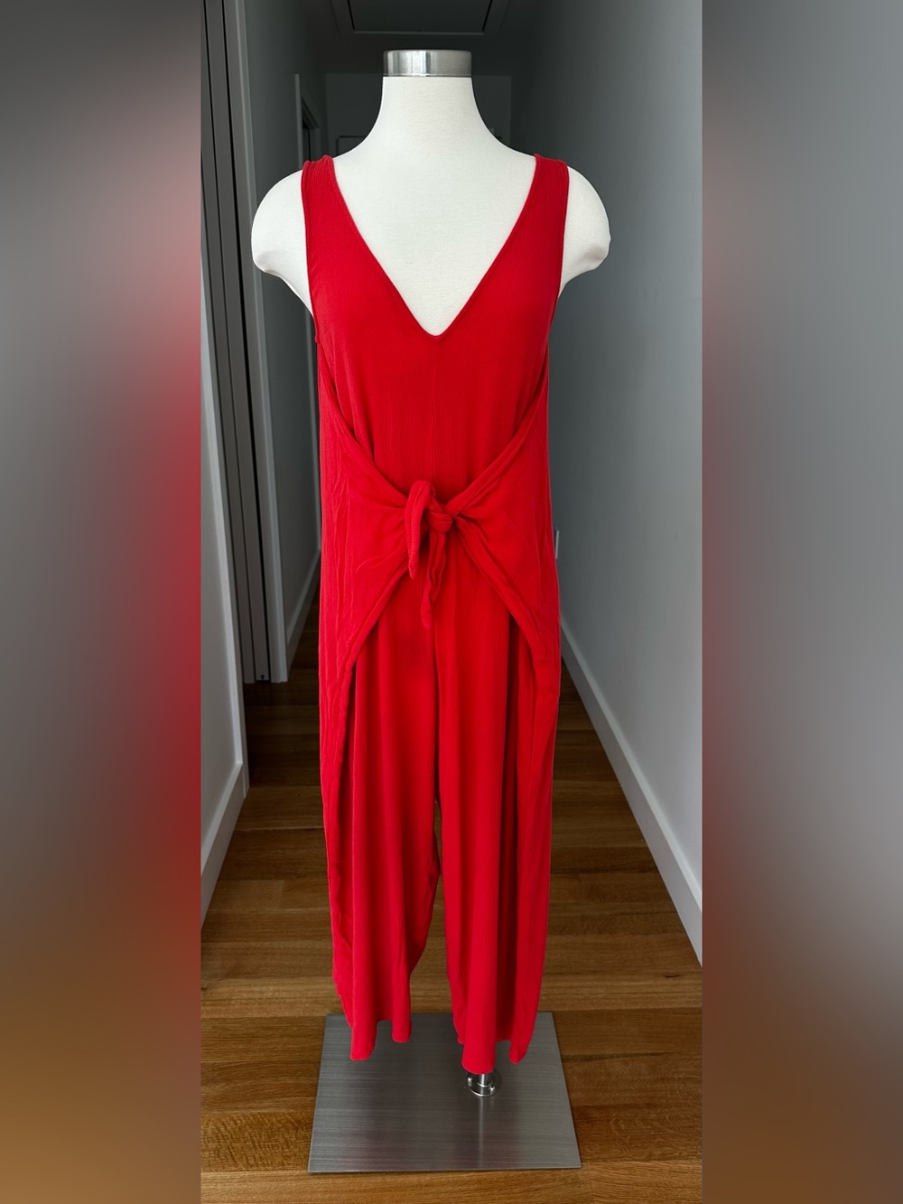 Mara Hoffman Muriel Jumpsuit, Tie Front Pink/Red Romper, Size Small
